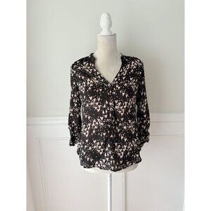 LC Lauren Conrad XS Black & Pink Heart Print Popover Blouse